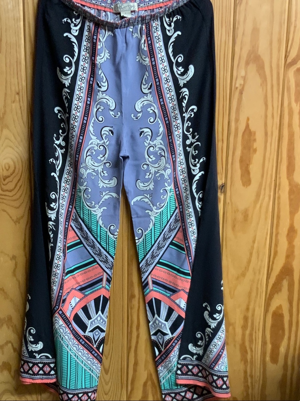 Boho Printed Flare Pants in Black, Lavender & Coral